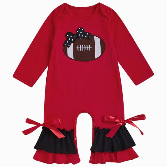 Gerichy Baby Girl Outfit Newborn Football Ruffle Long Sleeve One Piece Jumpsuit Infant Spring Fall Cute Clothes 0-18 Months