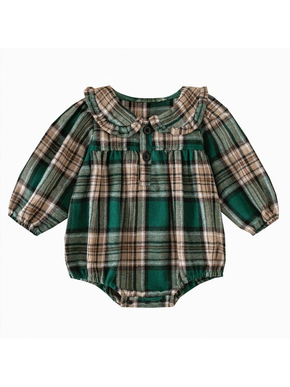 Baby Girl Plaid Shirt Romper Flannel Long Sleeve Tops 0 3 6 9 12 18 Months Infant Button Down Fall Clothes