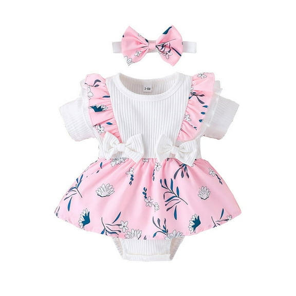 Gerichy Baby Girl Summer Floral Clothes Ruffle Sleeveless Romper Bodysuit Onesie Outfit Girls Short Sleeve Floral Prints Romper Summer Bodysuits Clothes Headbands Fly Sleeve Romper