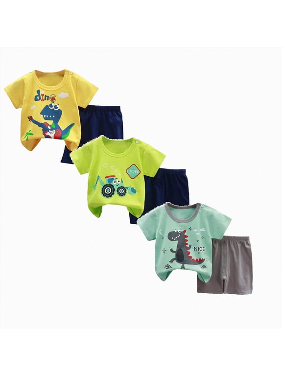 Baby Toddler Boys 6 Pieces T-shirts and Shorts Dinosaur Tops & Shorts Summer Outfits for 1t 2t 3t 4t 5t 6t
