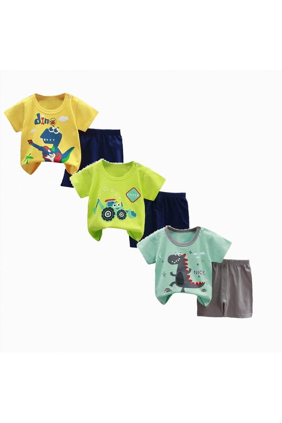 Baby Toddler Boys 6 Pieces T-shirts and Shorts Dinosaur Tops & Shorts Summer Outfits for 1t 2t 3t 4t 5t 6t