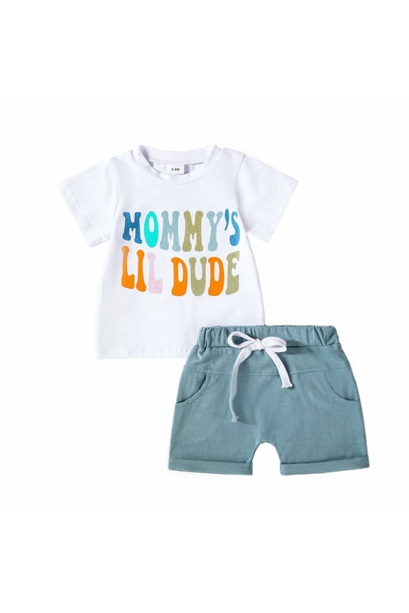 Baby Toddler Boys Shorts CLothes Set, 0 6 12 18 24 Months 2T 3T Short Sleeve Cartoon Bear Print T-shirt with Elastic Waist Shorts Summer Outfit
