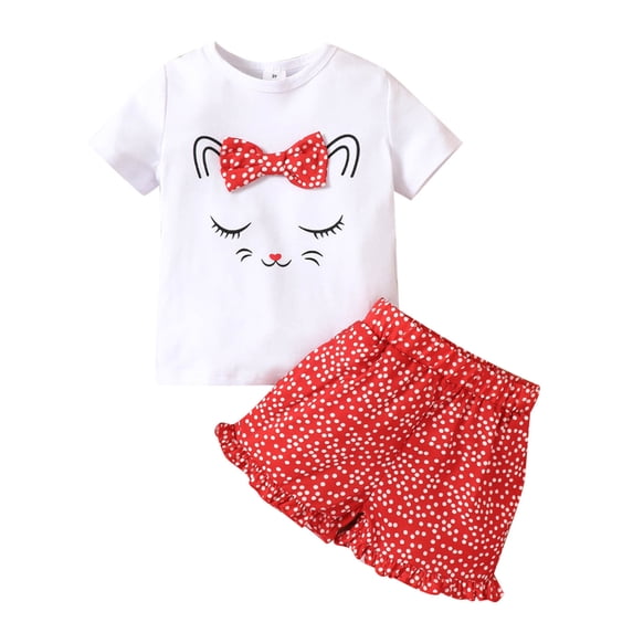 Gerichy Baby Toddler Girls Outfit Set Spring Summer Animal Print Cotton Ruffle Short Sleeve Tshirt Shorts Outfits Clothes