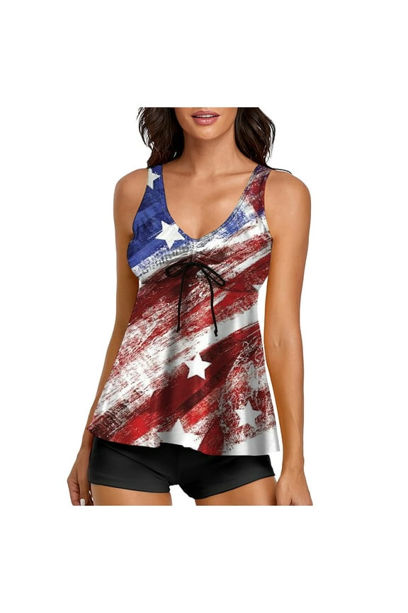 Bikini Sets Swimsuit for Women 4Th July Independence Day American Flag Set Ruffles Low Waist Swim Bathing Suit White,XL