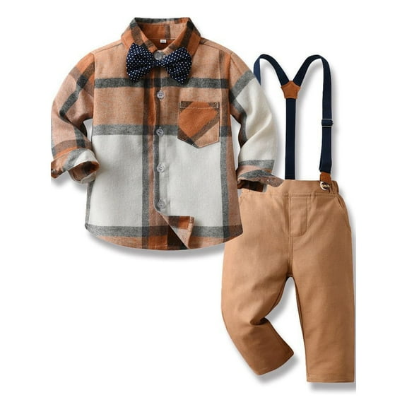 Gerichy Boy Clothes Suits Toddler Boy Outfit,Long Sleeve Shirt Bowtie Suspender Pants Big Kid Gentleman Wedding Outfits Toddler Boys Overalls