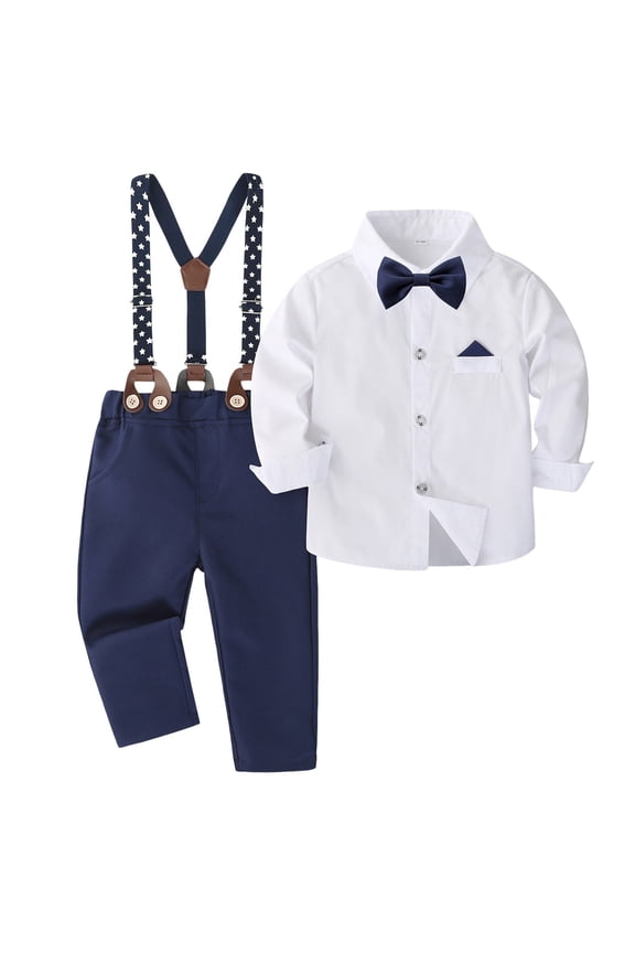 Boy Clothes Suits Toddler Boy Outfit,Long Sleeve Shirt+Bowtie+Suspender Pants Big Kid Gentleman Wedding Outfits Toddler Boys Overalls