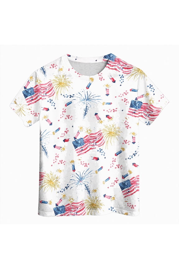 Boys 4th of July T-Shirt American Flag Tees Kids Toddler Short Sleeve Tee Shirts 2-12 Years