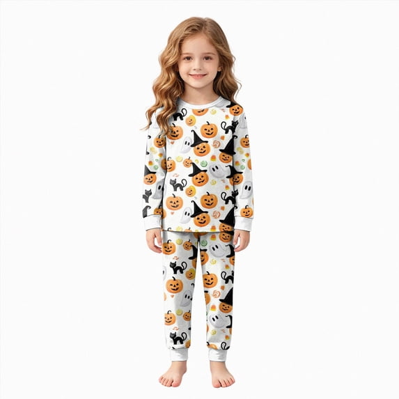 Gerichy Boys Girls Pajamas Sets Cute Ghost Pumpkin Pajamas Long Sleeve Top and Pants Soft Sleepwear Kid Halloween Holiday Pajama Sets 2T-9T