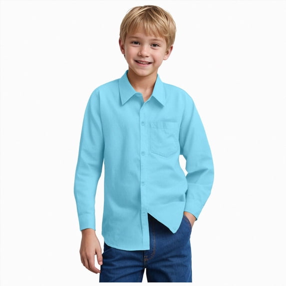 Gerichy Boys Long Sleeve Uniform Shirt for Kids Casual Button Up Collared Dress Shirt for Boys Wedding Party Prom 5T-14T