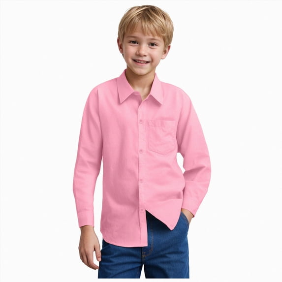 Gerichy Boys Long Sleeve Uniform Shirt for Kids Casual Button Up Collared Dress Shirt for Boys Wedding Party Prom 5T-14T