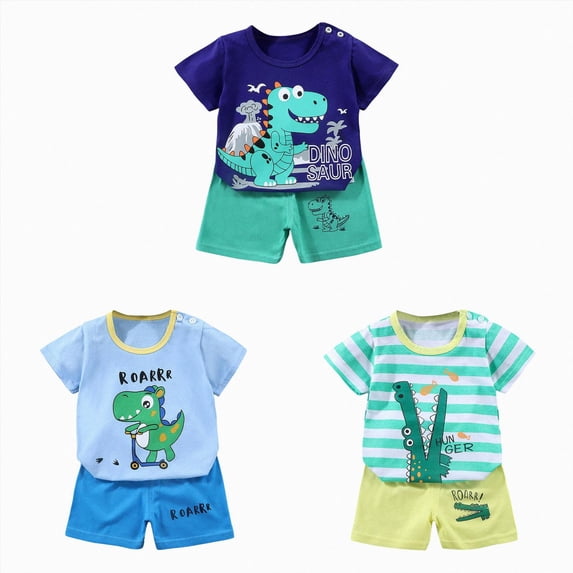 Gerichy Boys Outfit Sets 6 Piece Short Sleeve Cotton Cute Kids Summer Clothes T Shirts and Shorts Suit 3M-8T