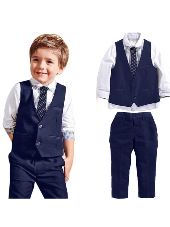 Boys Suit Size 2-7 Kids Suits for Toddler Boys Ring Bearer Suit Boys Dressy Outfit Set 4Pcs Formal Suits Set