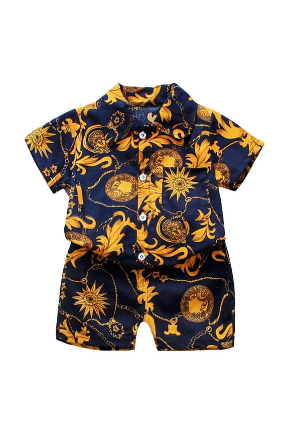 Boys Summer Outfits Boy Short Sleeved Lapel T Shirt Top Shorts Suit Male Baby Dinosaur Single Gentleman Top Shorts
