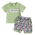 thumbnail image 1 of Gerichy Boys Summer Outfits Toddler Baby Boy Summer Outfits Embroidered Short Sleeve T Shirt Top Plaid Gingham Boxer Shorts Set, 1 of 7