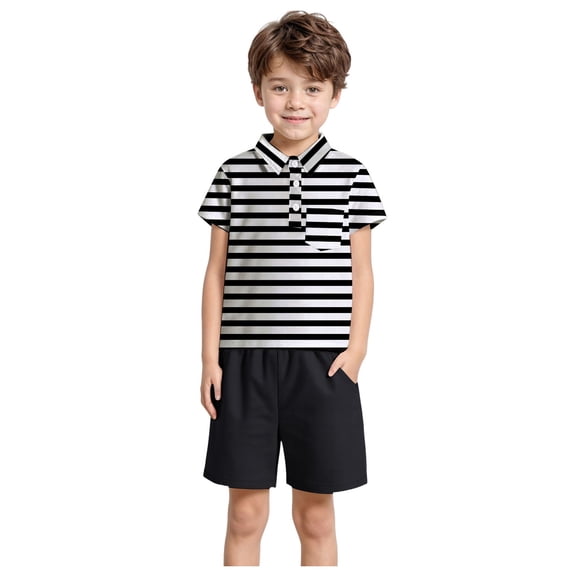 Gerichy Boys Summer Outfits Toddler Boys Summer Short Sleeve Striped Prints Tops Shorts 2PCS Outfits Clothes Set For Children Clothes