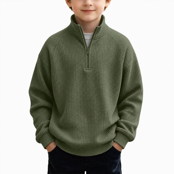 Gerichy Boys Sweatshirts Quarter Zip Mock Neck Knit Casual Long Sleeve Winter Fall Tops School Clothes 3T-14T