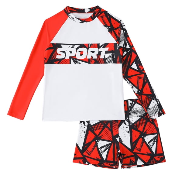 Gerichy Boys Swim Set, 2T 3T 4T 5T Swimsuit Boys Boys' Two Piece Swimsuit Long Sleeved Sun Protective Patterned Children's Swimming Suit Comfortable Highly Elastic And Comes With A Swimming Cap