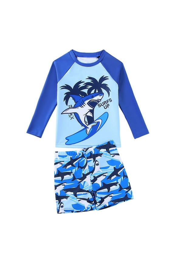 Boys Swim Set, 2T 3T 4T 5T Swimsuit Boys Children's Swimsuits Boys' Two Piece Short Sleeve Swimming Suits Leaf Printed Summer Quick Drying Boys' Swimsuits