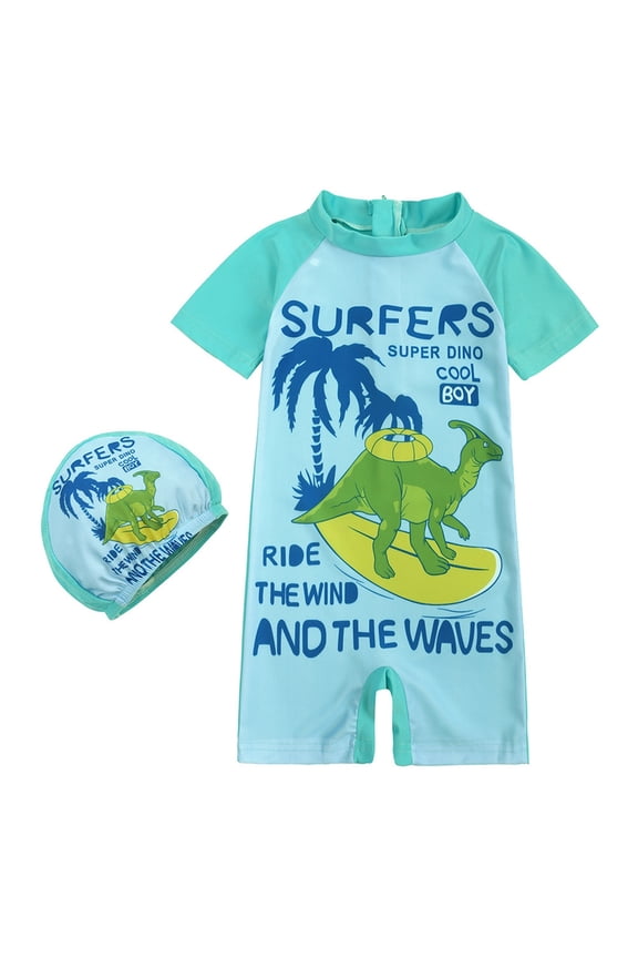 Boys Swim Set, 2T 3T 4T 5T Swimsuit Boys Summer Toddler Boys Girls Cartoon Dinosaur Printed Two Piece Swimwear Swimsuit Bikini