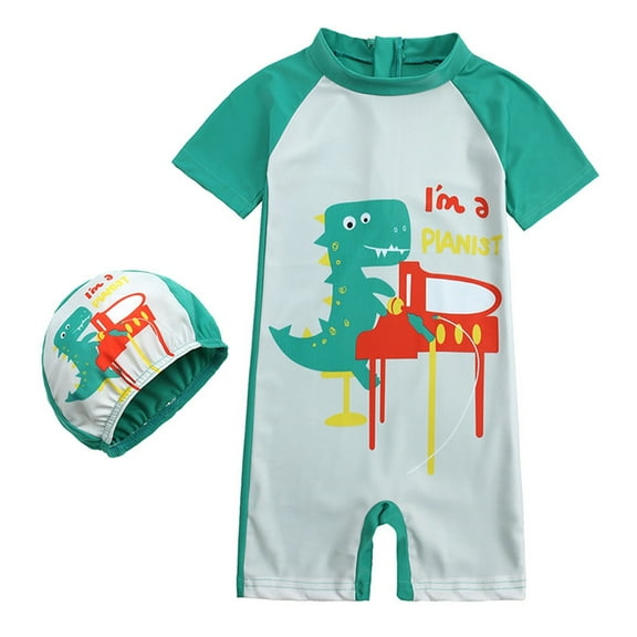 Gerichy Boys Swim Set, 2T 3T 4T 5T Swimsuit Boys Summer Toddler Boys Girls Long Sleeve Cartoon Dinosaur Prints Swimwear Beach Swimsuit Bikini With Sun Hat Two Piece Outfits