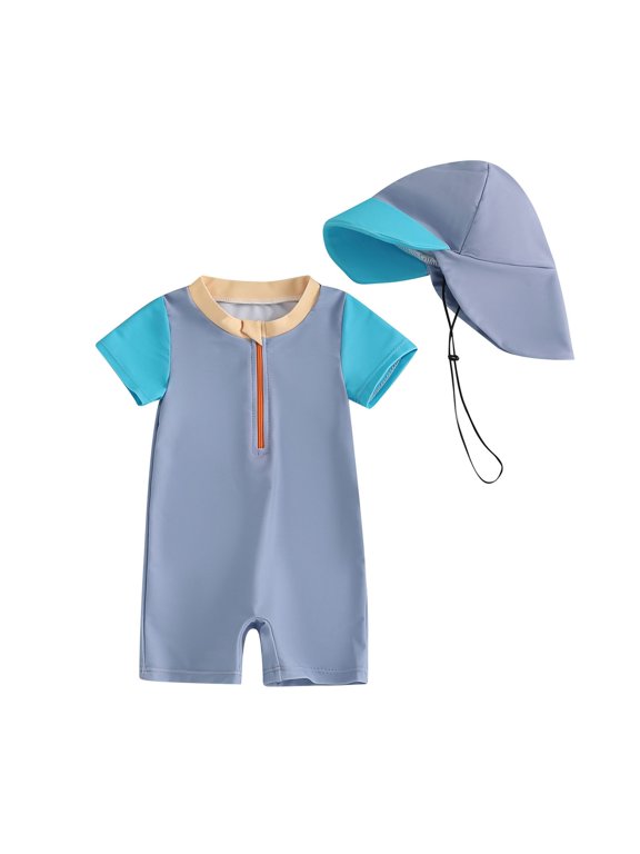 Boys Swim Set, 2T 3T 4T 5T Swimsuit Boys Thin Five Pointed Star Zipper Color Matching Shorts Swimsuit Set