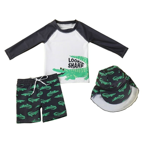 Gerichy Boys Swim Set, 2T 3T 4T 5T Swimsuit Boys Toddler Boys Bathing Suit Letter Short Sleeve Swimwear Dinosaur Swim Trunk Two Pieces Swimsuit Set UPF 50 