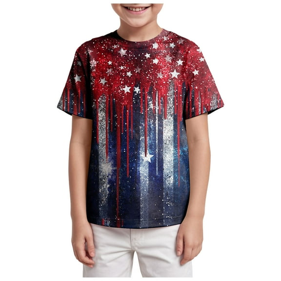 Gerichy Boys Tshirts,Boys 4th of July Shirt Toddler Kids Baby Girls Boys 4th Of July Summer Short Sleeve Independence Day T Shirt Tee Flag Dinosaur Tops