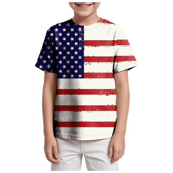 Gerichy Boys Tshirts,Boys 4th of July Shirt New Tie Dye Off Shoulder Top For Boys Girls And Babies Summer Trend Light Plate Short Sleeved Shirt