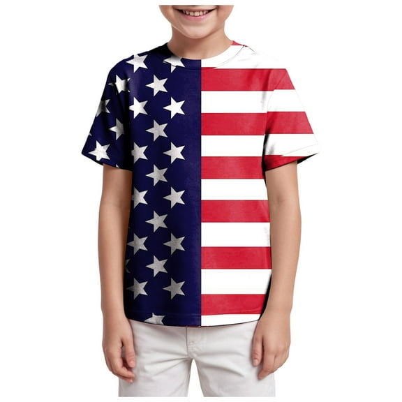 Gerichy Boys Tshirts,Boys 4th of July Shirt Toddler Kids Baby Boys Girls Cars Print Short Sleeve Crewneck T Shirts Tops Tee Clothes For Children