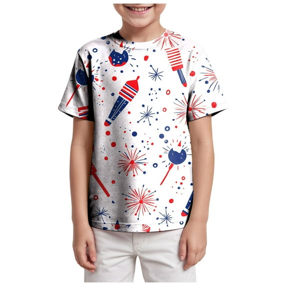 Gerichy Boys Tshirts,Boys 4th of July Shirt Toddler Kids Girls Boys Short Sleeve Basic Color Block T Shirt Casual Tees Shirt Tops Solid Color