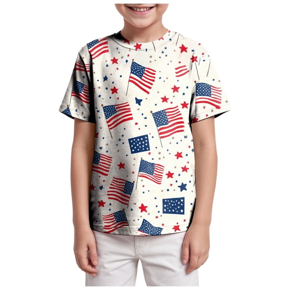 Gerichy Boys Tshirts,Boys 4th of July Shirt Toddler Kids Girls Boys Short Sleeve Basic Color Block T Shirt Casual Tees Shirt Tops Solid Color