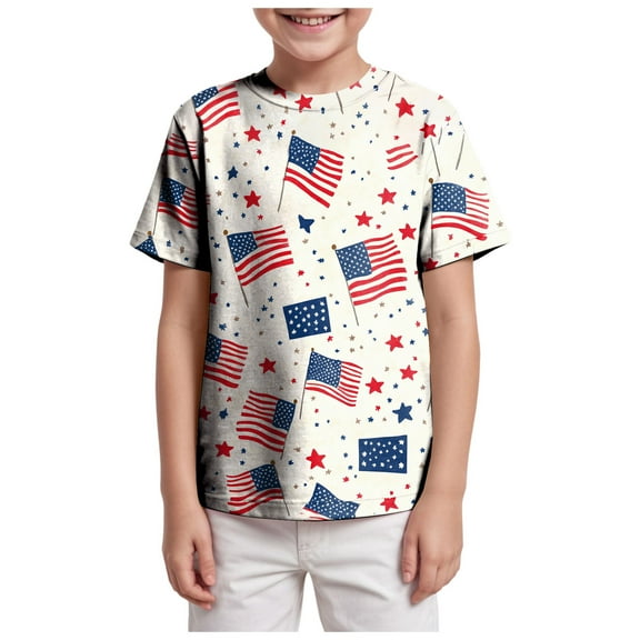 Gerichy Boys Tshirts,Boys 4th of July Shirt Toddler Kids Girls Boys Short Sleeve Basic Color Block T Shirt Casual Tees Shirt Tops Solid Color