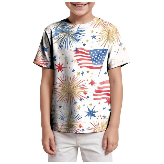 Gerichy Boys Tshirts,Boys 4th of July Shirt Toddler Kids Girls Boys Short Sleeve Basic Color Block T Shirt Casual Tees Shirt Tops Solid Color