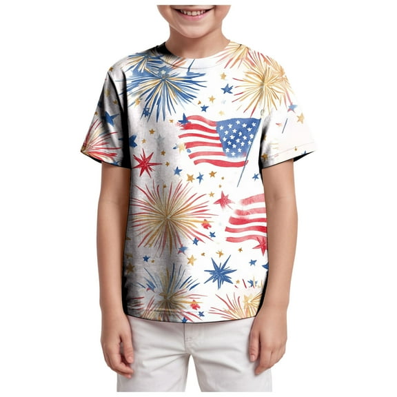 Gerichy Boys Tshirts,Boys 4th of July Shirt Toddler Kids Girls Boys Short Sleeve Basic Color Block T Shirt Casual Tees Shirt Tops Solid Color