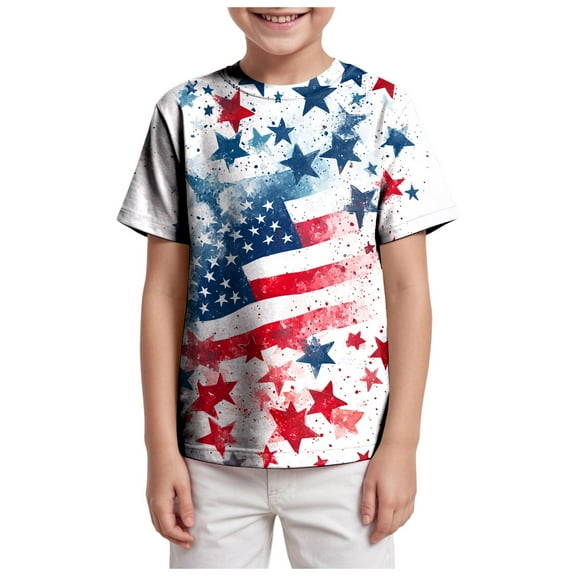 Gerichy Boys Tshirts,Boys 4th of July Shirt Toddler Kids Girls Boys Short Sleeve Basic Color Block T Shirt Casual Tees Shirt Tops Solid Color