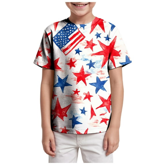 Gerichy Boys Tshirts,Boys 4th of July Shirt Toddler Kids Girls Boys Short Sleeve Basic T Shirt Casual Summer Tees Shirt Tops Solid Color