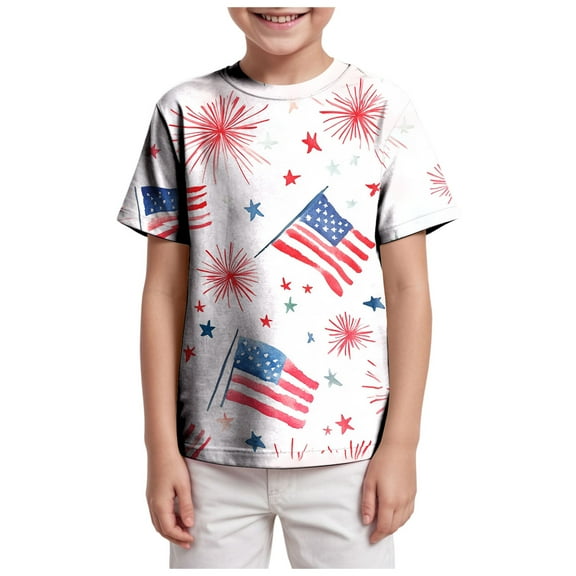 Gerichy Boys Tshirts,Boys 4th of July Shirt Toddler Kids Girls Boys Short Sleeve Basic T Shirt Casual Summer Tees Shirt Tops Solid Color