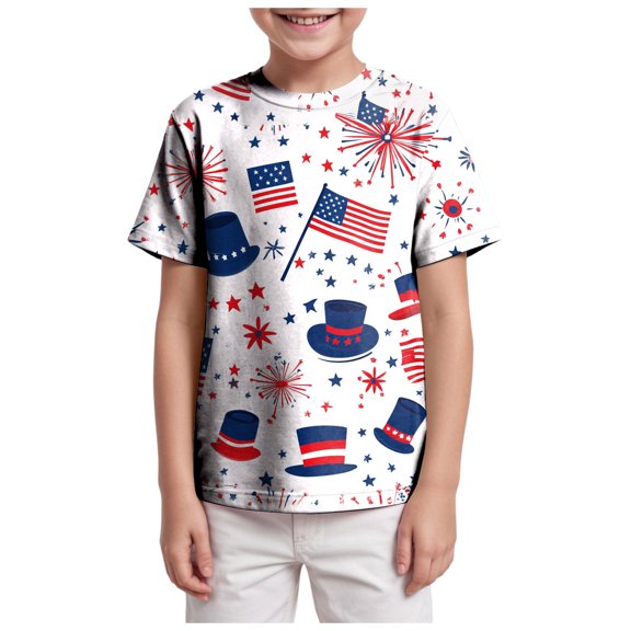 Gerichy Boys Tshirts,Boys 4th of July Shirt Toddler Kids Girls Boys Short Sleeve Basic T Shirt Casual Summer Tees Shirt Tops Solid Color
