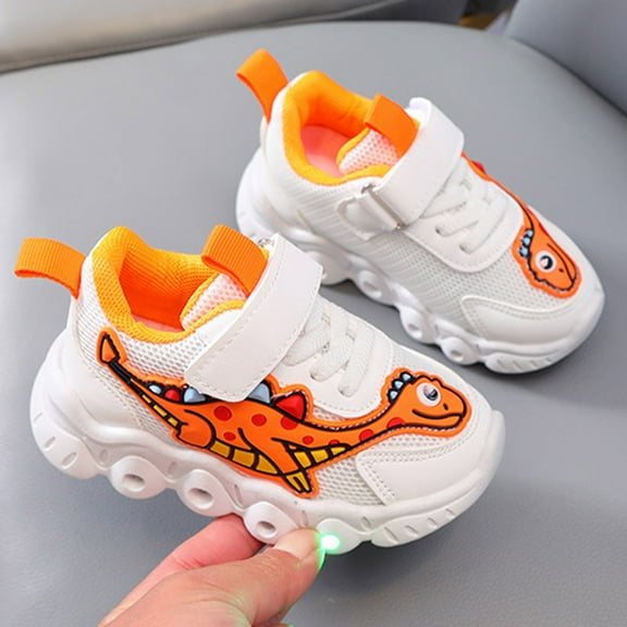 Gerichy Casual & Dress Shoes Light Up Toddler Baby Boys Girls Soft Flashing Led Dinosaur Print Sneakers Running Walking Shoes for Kids Cartoon Boys Dinosaur Sports Shoes Girls Mesh Breathable Shoes