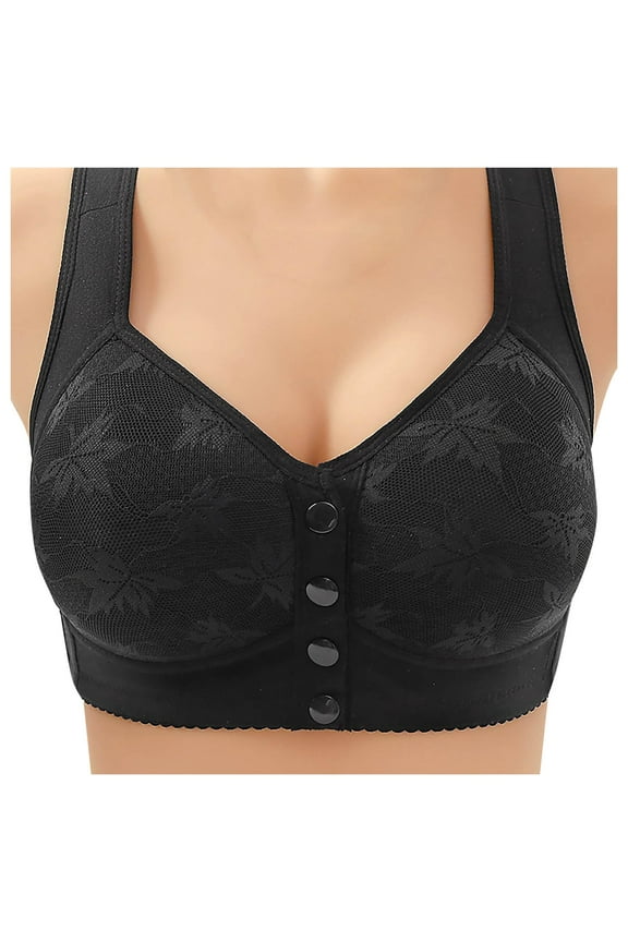 Daisy Bras for Older Women Front Closure Bras Push Up Bra No Underwire Plus Size Front Button Bra Black,44