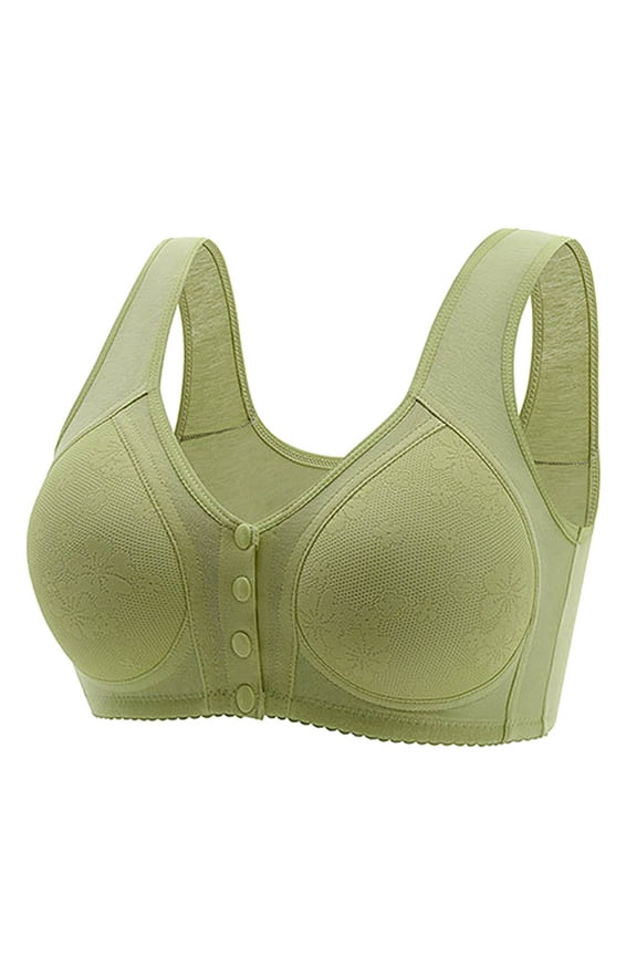 Daisy Bras for Older Women Front Closure Bras Push Up Bra No Underwire Plus Size Front Button Bra Green,48