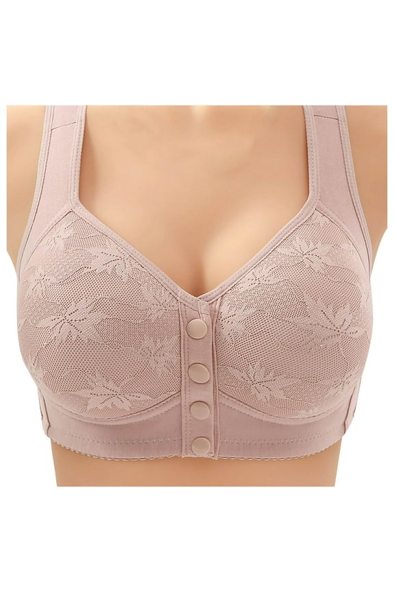 Daisy Bras for Older Women Front Closure Bras Push Up Bra No Underwire Plus Size Front Button Bra Light Pink,40
