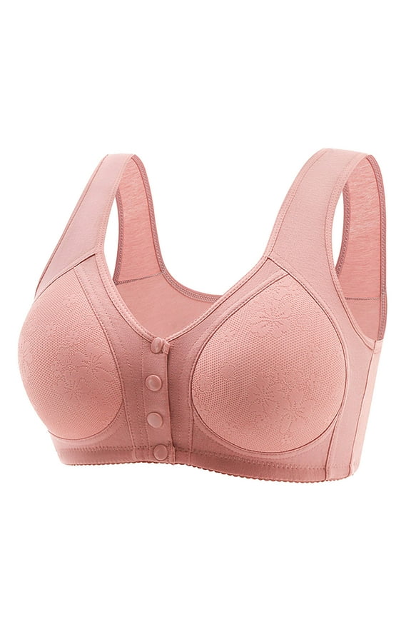 Daisy Bras for Older Women Front Closure Bras Push Up Bra No Underwire Plus Size Front Button Bra Pink,48