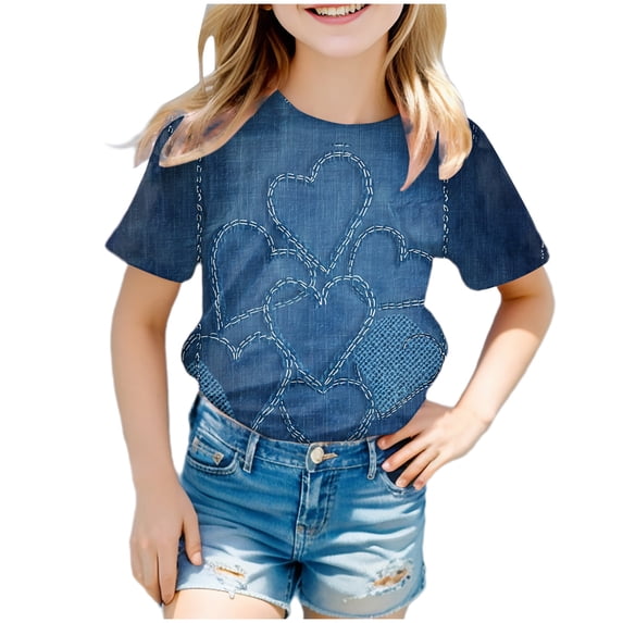 Gerichy Girls Graphic Print T-Shirt Girl Fashion Valentines Day Printed Short Sleeve Tshirt Summer Tops