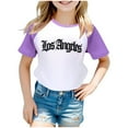 thumbnail image 1 of Gerichy Girls Short Sleeve T Shirts Girls Crew Neck Graphic Print Summer Short T-Shirts for Girls Los Angeles Print Raglan Short Sleeve Tees Casual Basic Shirts, 1 of 3