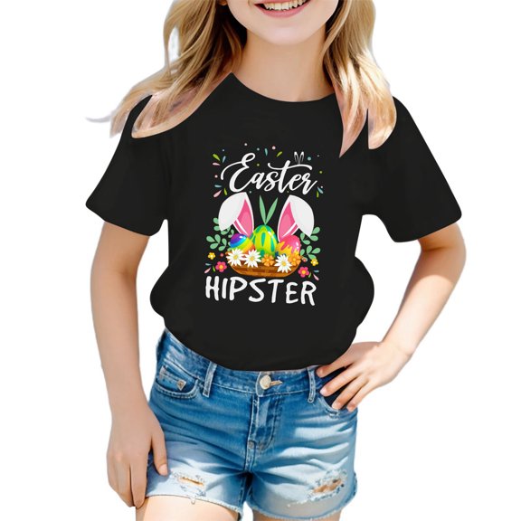 Gerichy Girls Short Sleeve T Shirts Girls Graphic Print Summer Short T-Shirts for Girls Easter Bunny Shirt Kids Bunny Rabbit Graphic Tees Tops