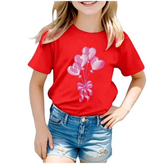 Gerichy Girls Short Sleeve T Shirts Girls Graphic Print Summer Short T-Shirts for Girls Valentines Day Cute Letter Printed Kids Summer Tops