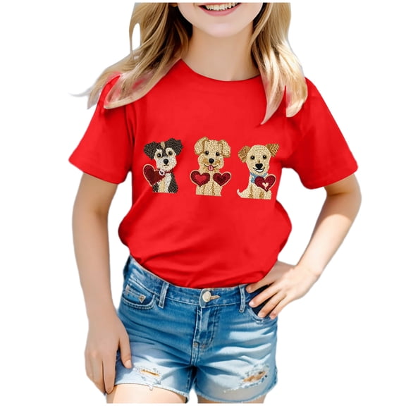 Gerichy Girls Short Sleeve T Shirts Girls Valentines Day Graphic Print Summer Short T-Shirts for Girls Round Neck Tee Tops