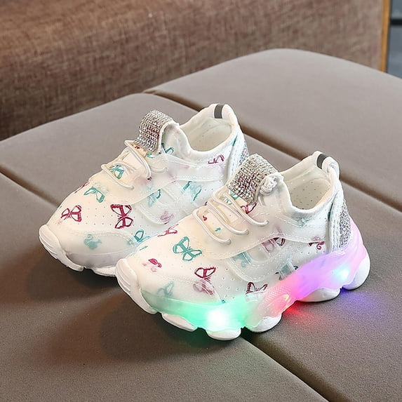 Gerichy Girls Sneakers Children Kid Baby Girls Butterfly Led Luminous Sport Run Sneakers Shoes Children's Sneakers Butterfly Print Light Shoes Daddy Shoes Lacing Breathable Soft Soles