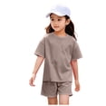 thumbnail image 1 of Gerichy Girls Summer Outfits, 2pcs Toddler Girls Bow Figure Graphic Ruffle Trim T Shirt Tops & Polka Dot Graphic Belted Shorts Set Kids Summer Outdoor Clothes, 1 of 6